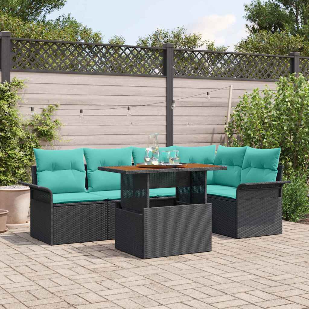 Tuinbankenset Met Kussen 6 Pcs En Blauw Poly Rattan
