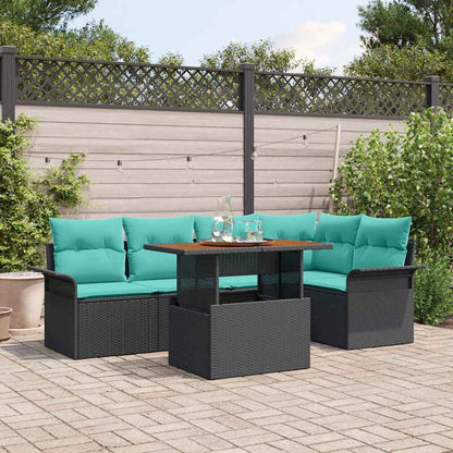 Tuinbankenset Met Kussen 6 Pcs En Blauw Poly Rattan