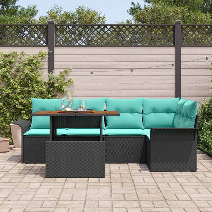 Tuinbankenset Met Kussen 6 Pcs En Blauw Poly Rattan