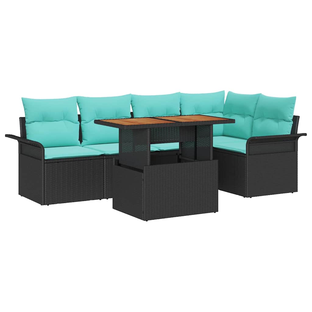 Tuinbankenset Met Kussen 6 Pcs En Blauw Poly Rattan