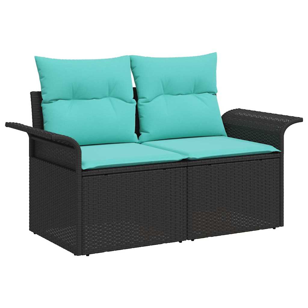 Tuinbankenset Met Kussen 6 Pcs En Blauw Poly Rattan