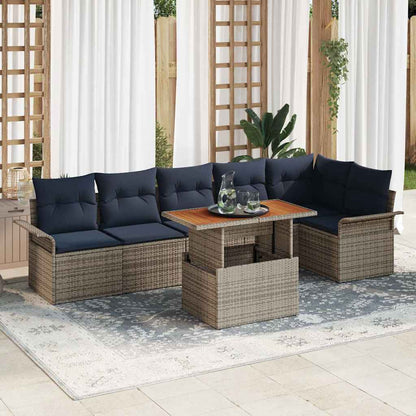 Tuinbankenset Met Kussen 7 Pcs En Blauw Poly Rattan