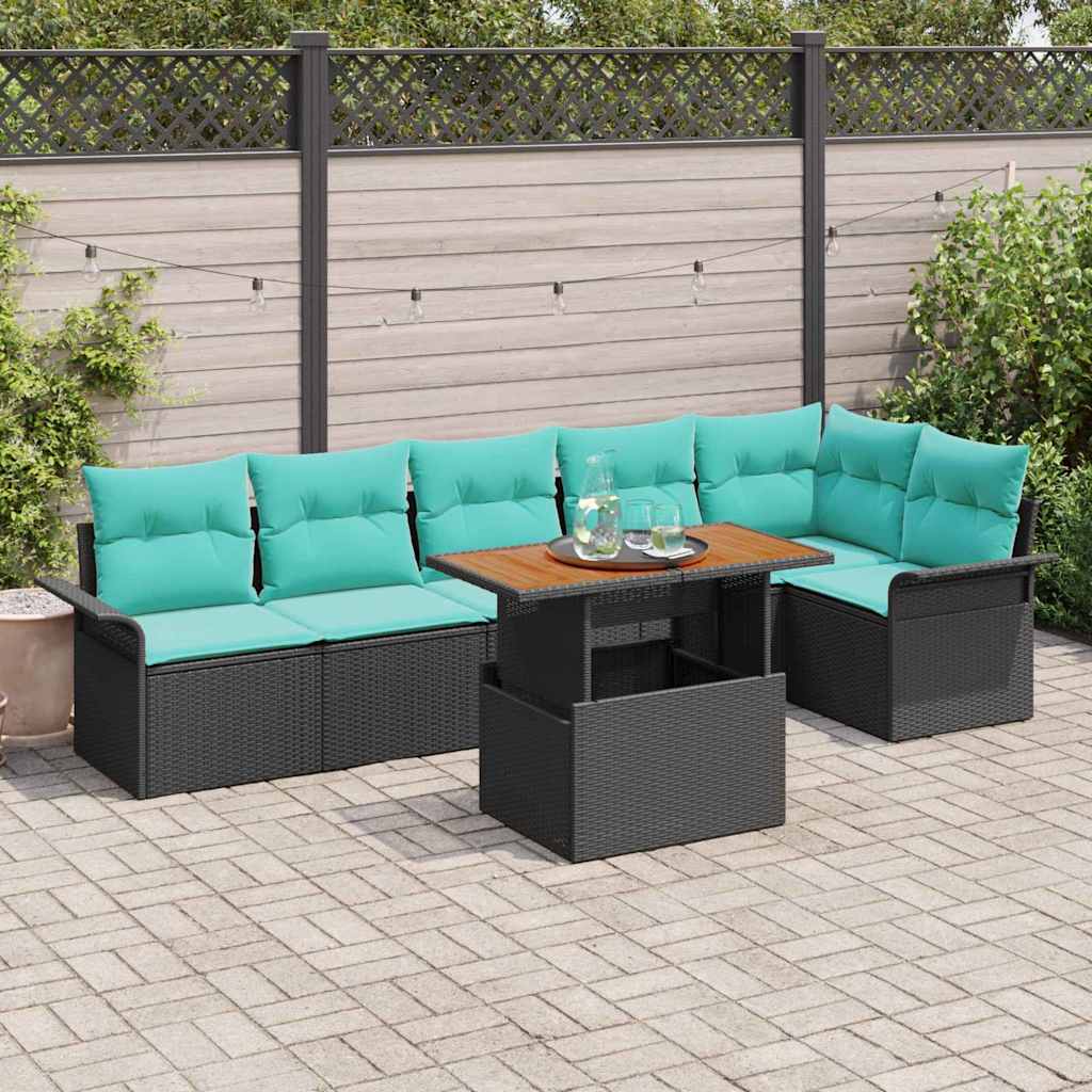 Tuinbankenset Met Kussen 7 Pcs En Blauw Poly Rattan