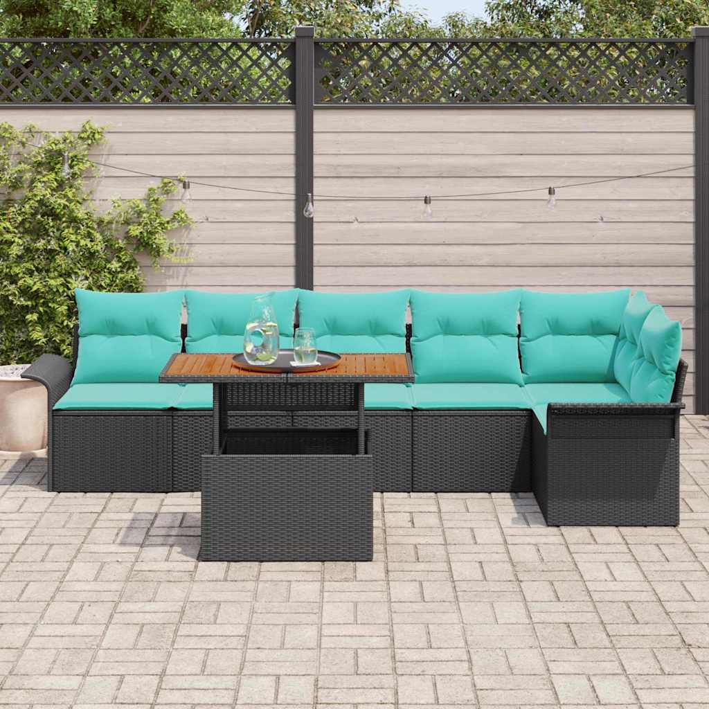 Tuinbankenset Met Kussen 7 Pcs En Blauw Poly Rattan