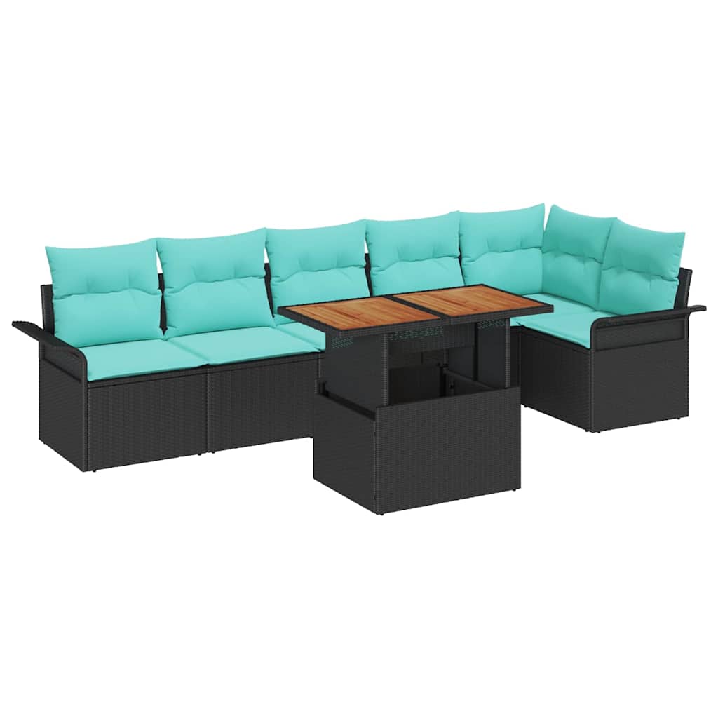 Tuinbankenset Met Kussen 7 Pcs En Blauw Poly Rattan