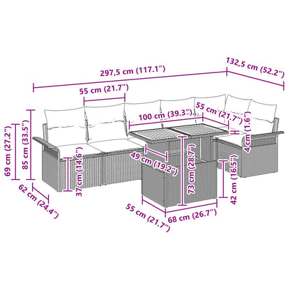 Tuinbankenset Met Kussen 7 Pcs En Blauw Poly Rattan