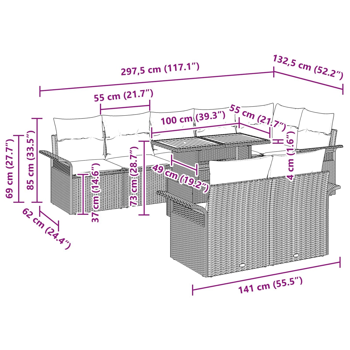 Tuin Sofa Set Met Kussen 9 Pcs En Blauw