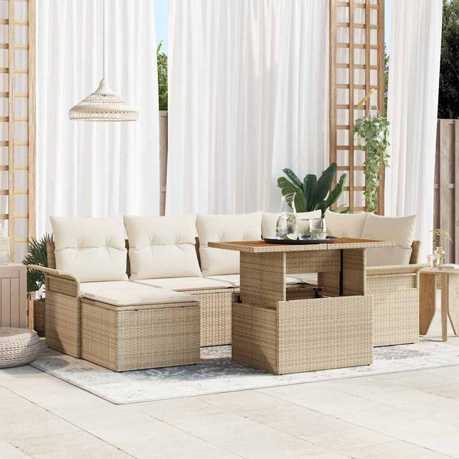 Tuinbankenset 7 St Beige En Licht Grijs Poly Rattan
