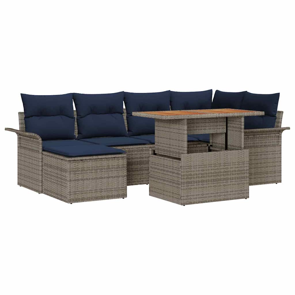Tuin Sofa Set Met Kussen 7 Pcs En Marineblauw