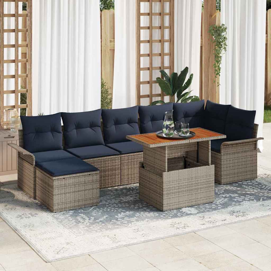 Tuinbankenset Met Kussen 8 Pcs En Blauw Poly Rattan