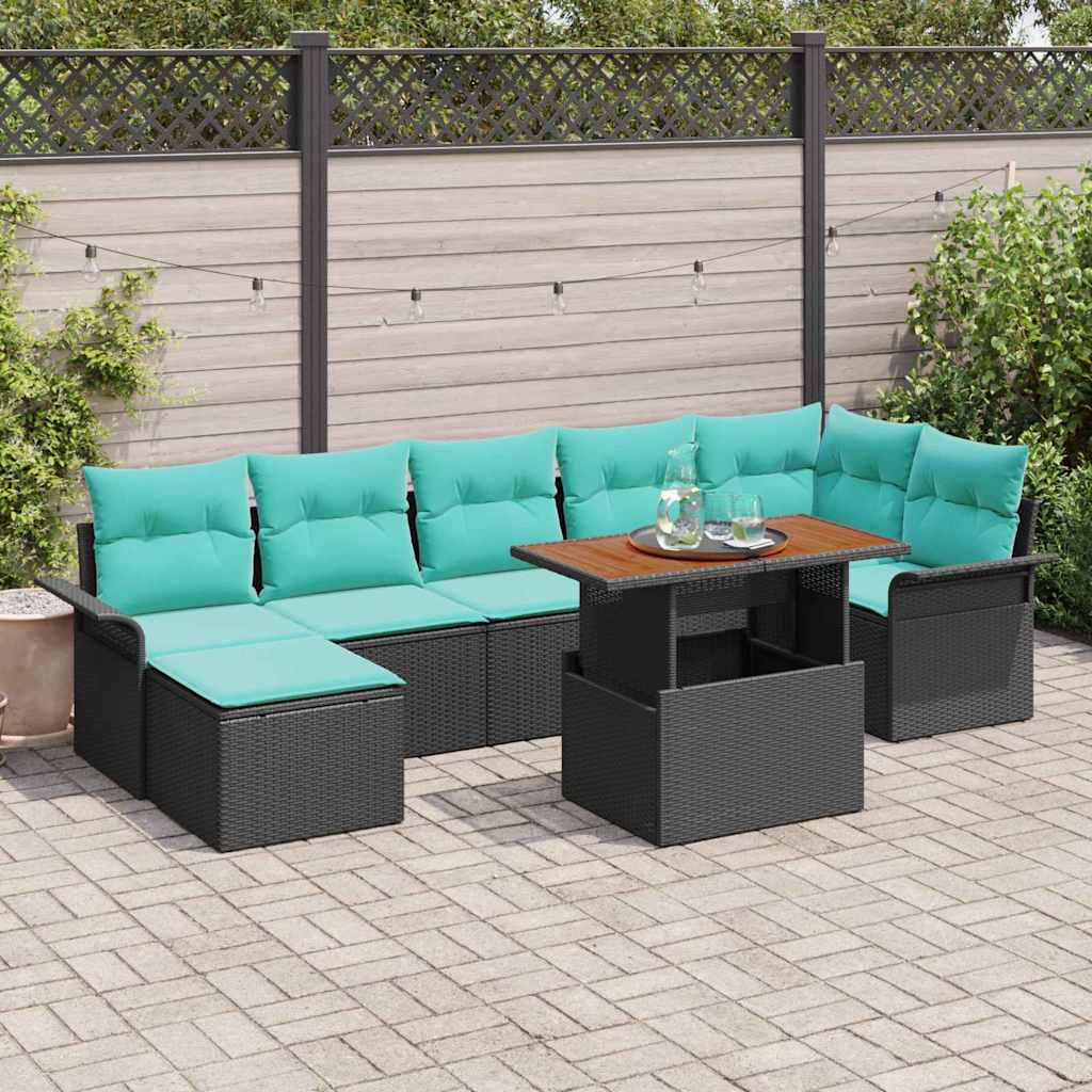 Tuinbankenset Met Kussen 8 Pcs En Blauw Poly Rattan