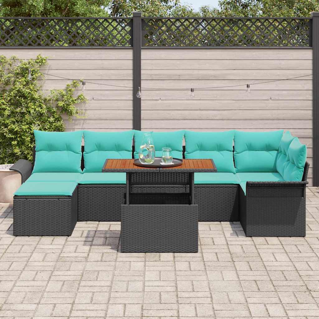 Tuinbankenset Met Kussen 8 Pcs En Blauw Poly Rattan