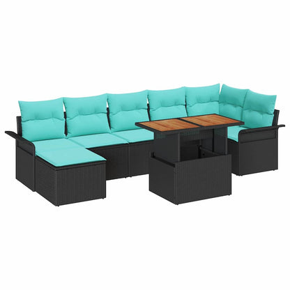 Tuinbankenset Met Kussen 8 Pcs En Blauw Poly Rattan