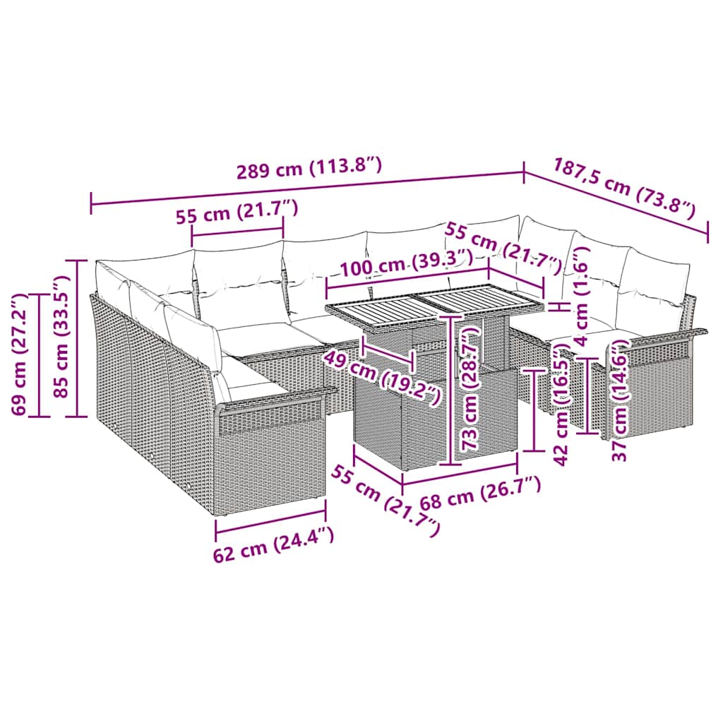 Tuin Sofa Set Met Kussen 10 Pcs