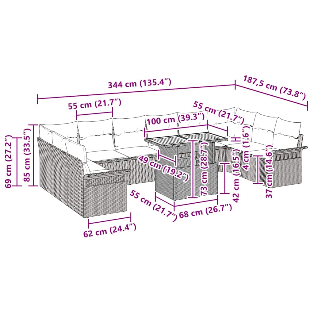 Tuinbankenset Met Kussen 11 Pcs Poly Rattan