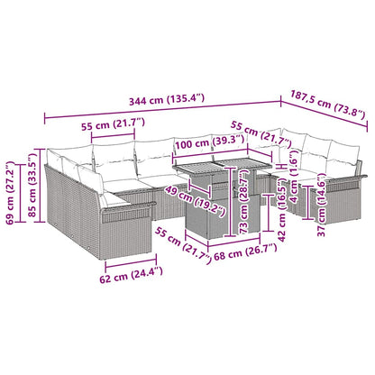 Tuinbankenset Met Kussen 11 Pcs Poly Rattan