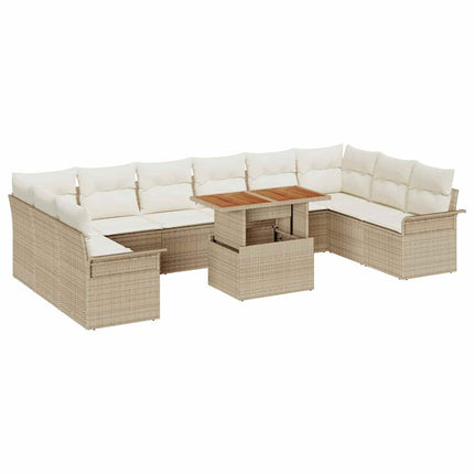 Tuinbankenset Met Kussen 11 Pcs En Crème Poly Rattan
