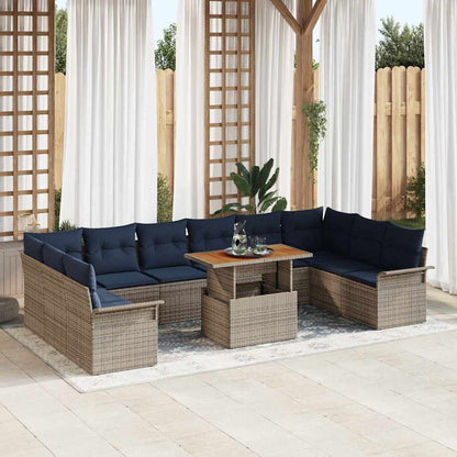 Tuinbankenset Met Kussen 11 Pcs En Blauw Poly Rattan
