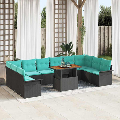 Tuinbankenset Met Kussen 11 Pcs En Blauw Poly Rattan