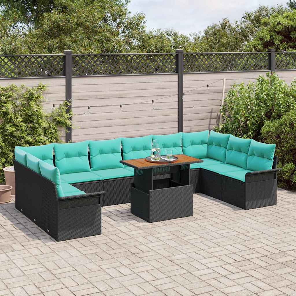 Tuinbankenset Met Kussen 11 Pcs En Blauw Poly Rattan