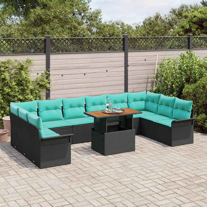 Tuinbankenset Met Kussen 11 Pcs En Blauw Poly Rattan