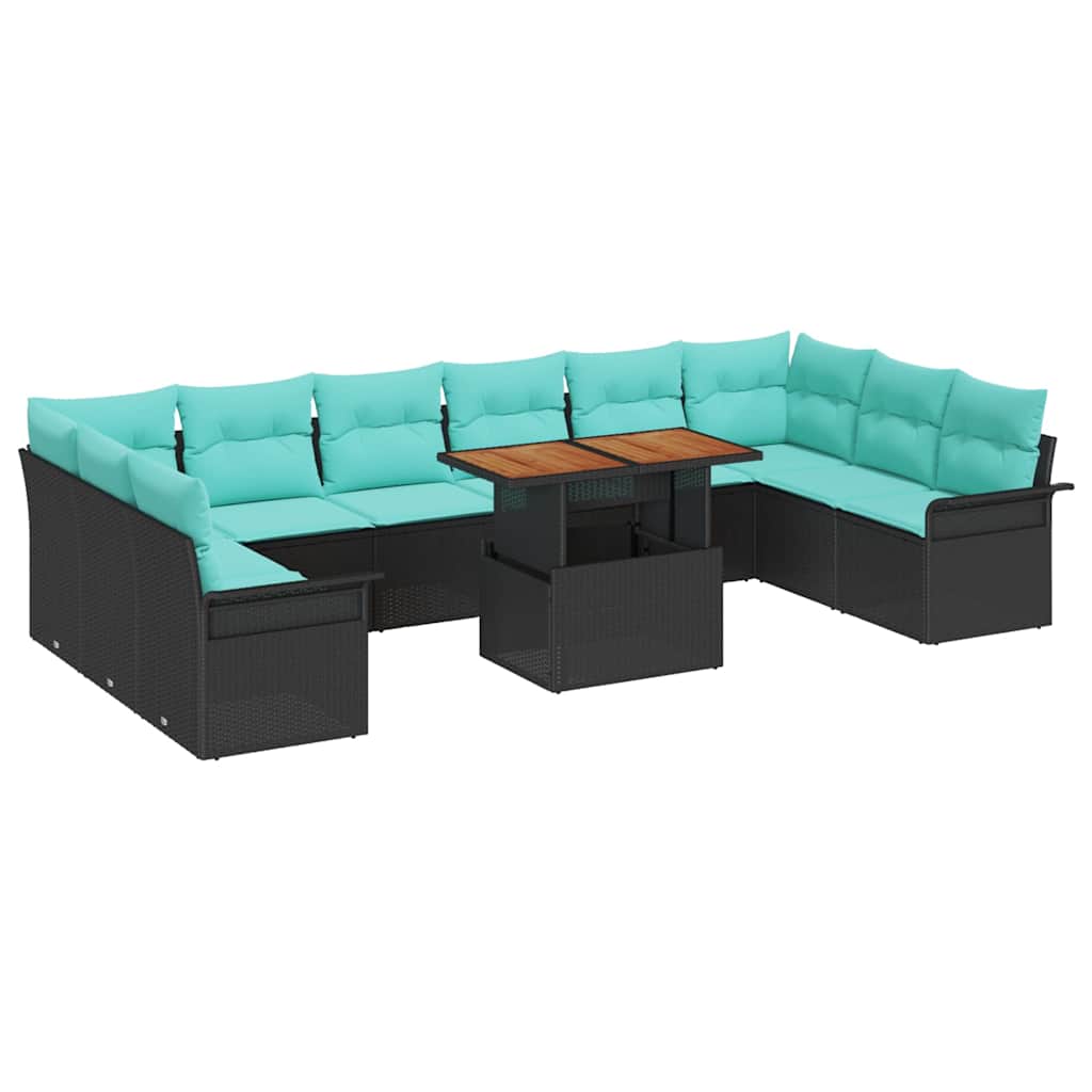 Tuinbankenset Met Kussen 11 Pcs En Blauw Poly Rattan