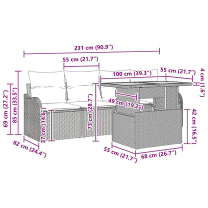 Tuinbankenset Met Kussen 5 Pcs Poly Rattan