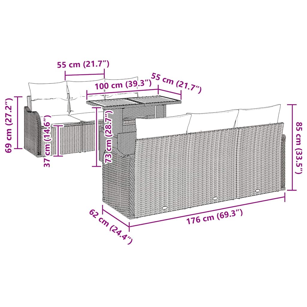 Tuinbankenset Met Kussen 7 Pcs Poly Rattan
