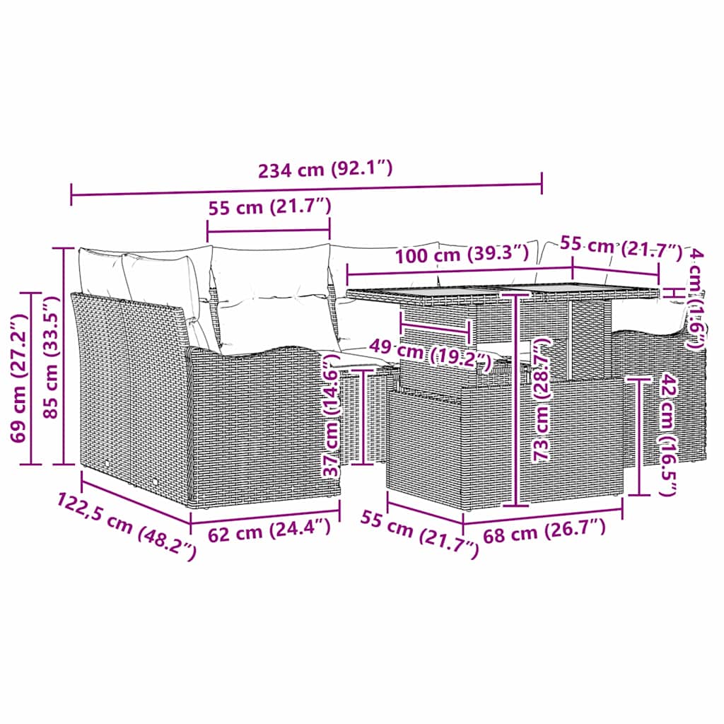 Tuin Sofa Set Met Kussen 7 Pcs