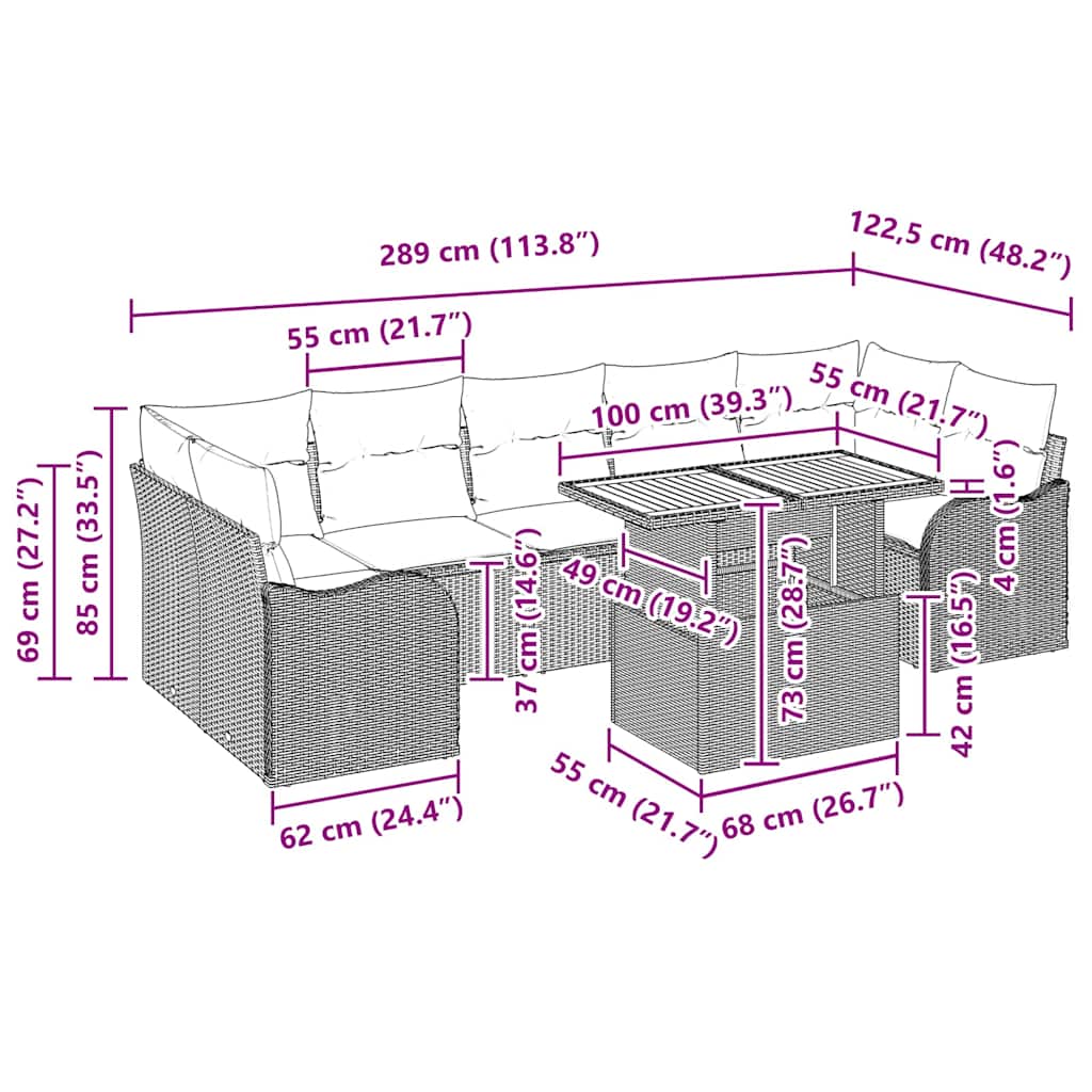 Tuinbankenset Met Kussen 8 Pcs Poly Rattan