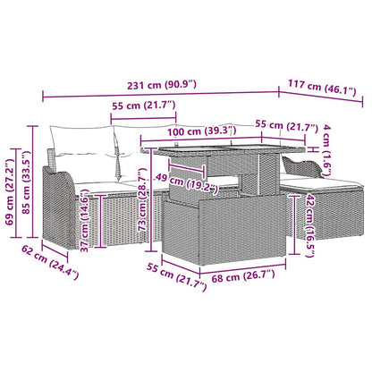 Tuinbankenset Met Kussen 6 Pcs Poly Rattan
