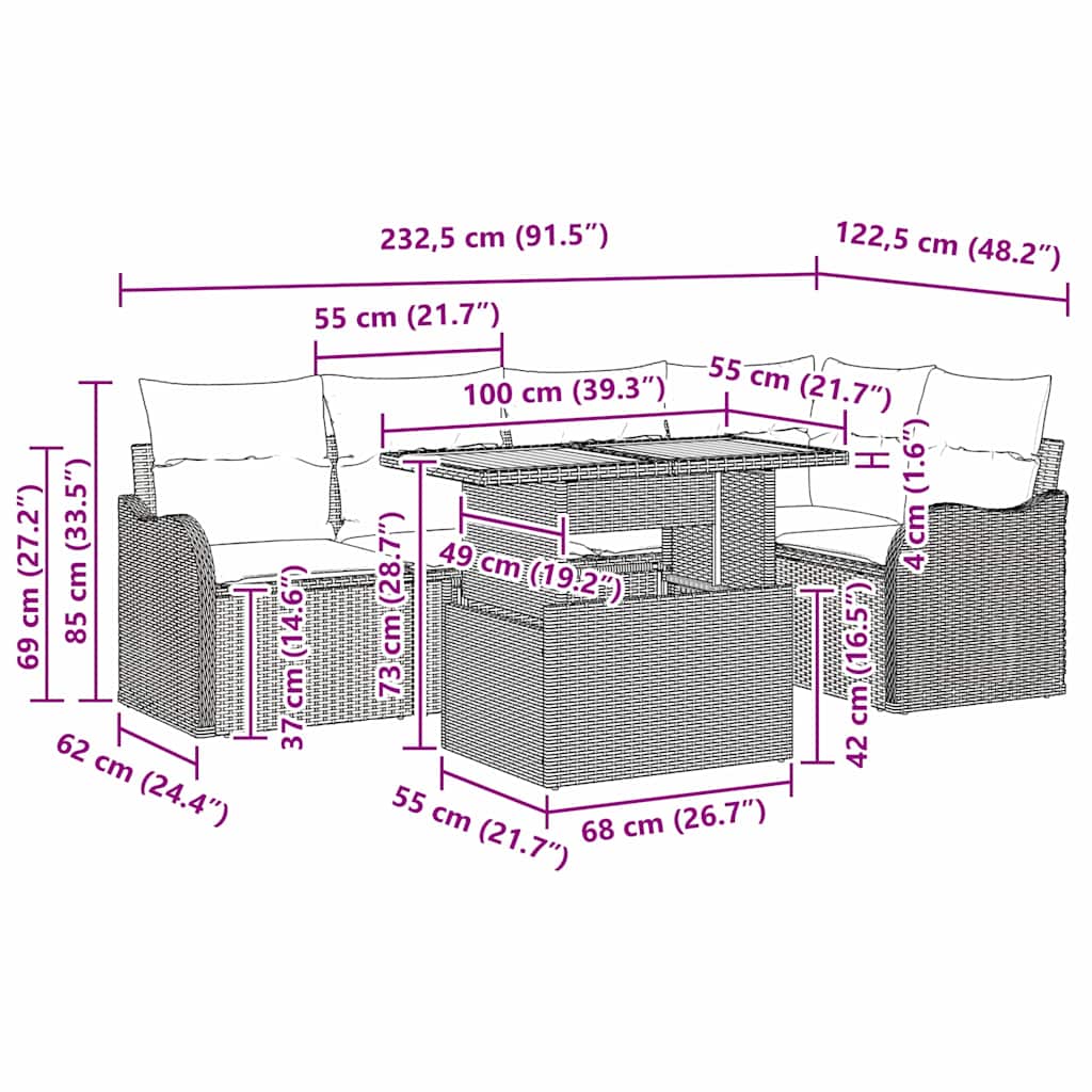 Tuinbankenset Met Kussen 6 Pcs Poly Rattan
