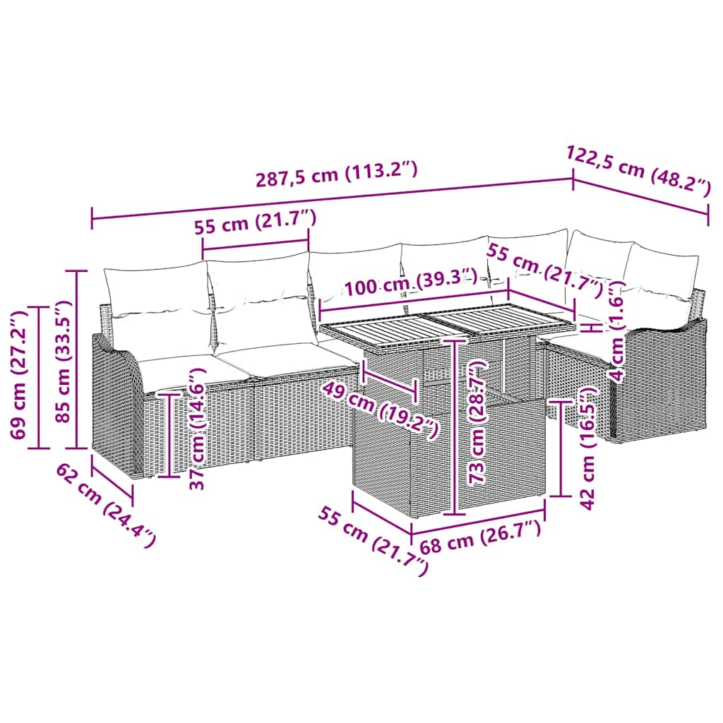 Tuin Sofa Set Met Kussen 7 Pcs