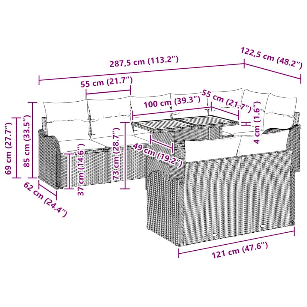 Tuin Sofa Set Met Kussen 9 Pcs
