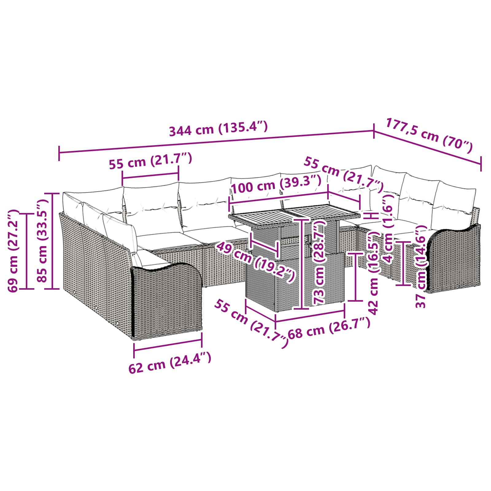 Tuin Sofa Set Met Kussen 11 Pcs