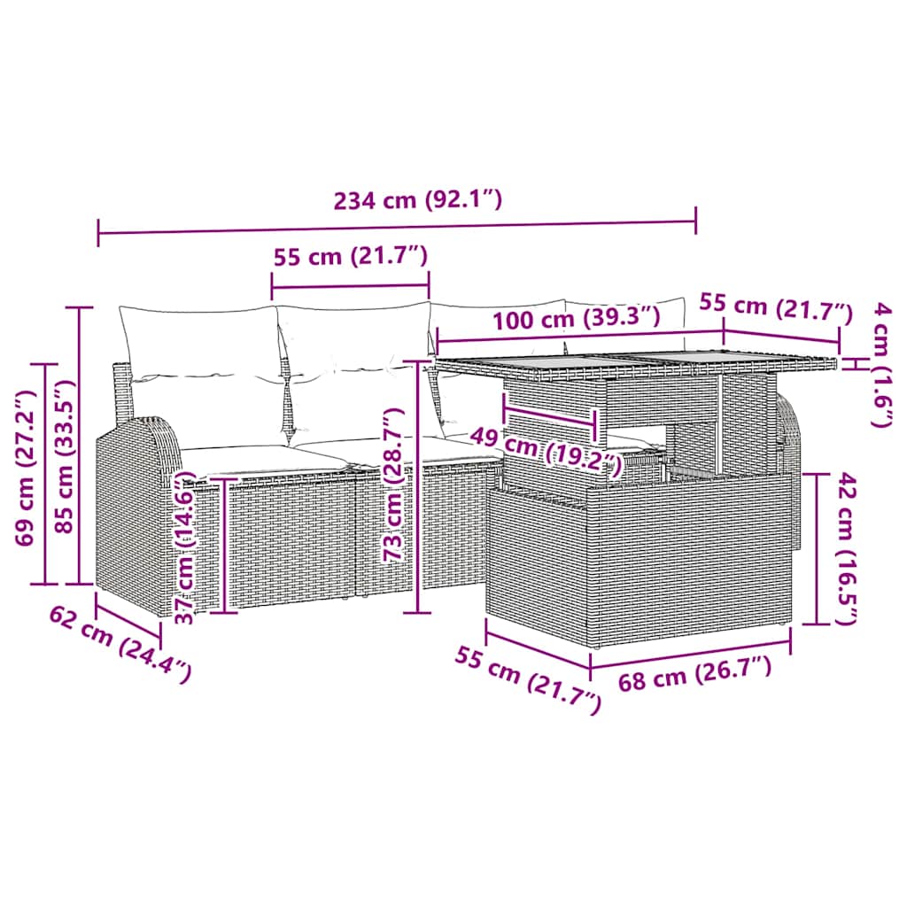 Tuin Sofa Set Met Kussen 5 Pcs