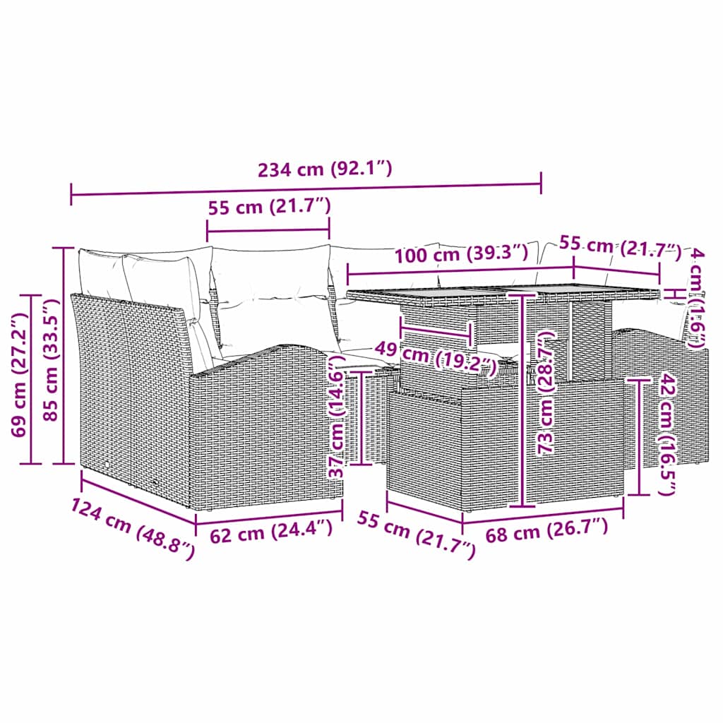 Tuin Sofa Set Met Kussen 7 Pcs