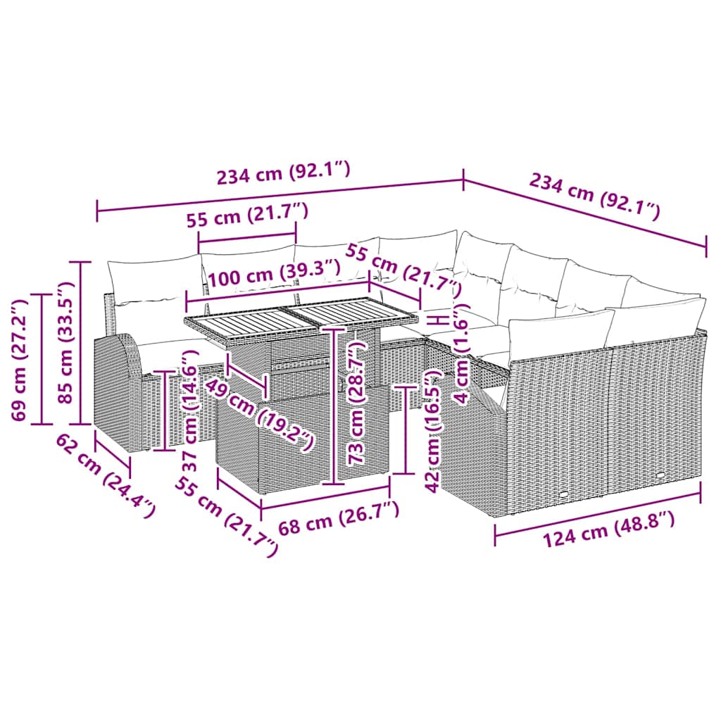 Tuin Sofa Set Met Kussen 9 Pcs