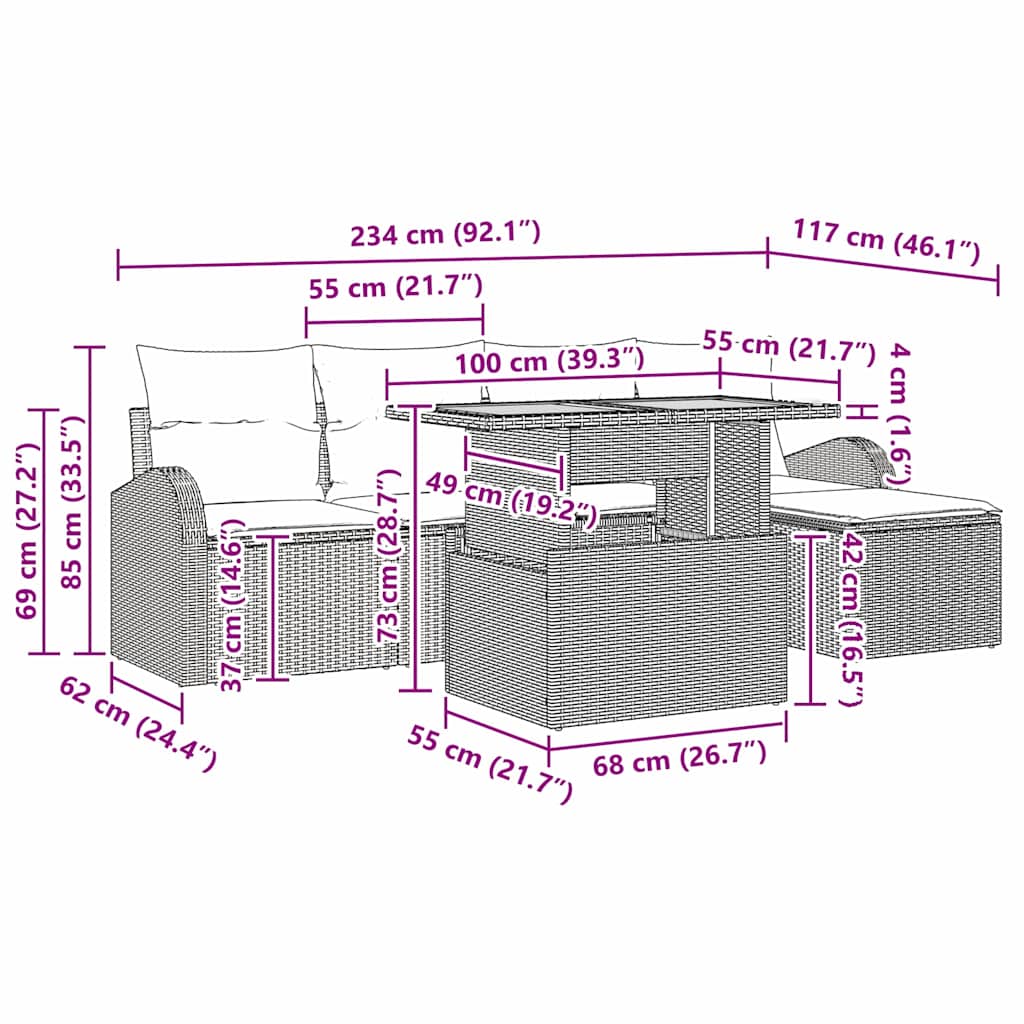 Tuin Sofa Set Met Kussen 6 Pcs