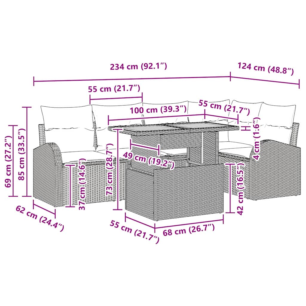 Tuin Sofa Set Met Kussen 6 Pcs