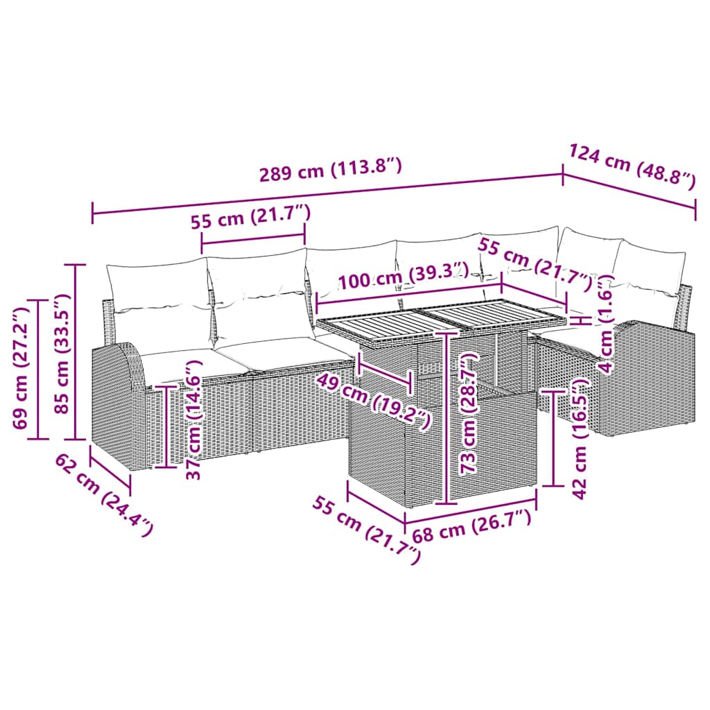 Tuin Sofa Set Met Kussen 7 Pcs