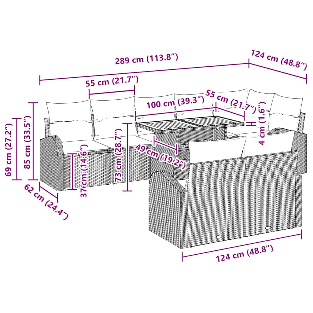 Tuin Sofa Set Met Kussen 9 Pcs