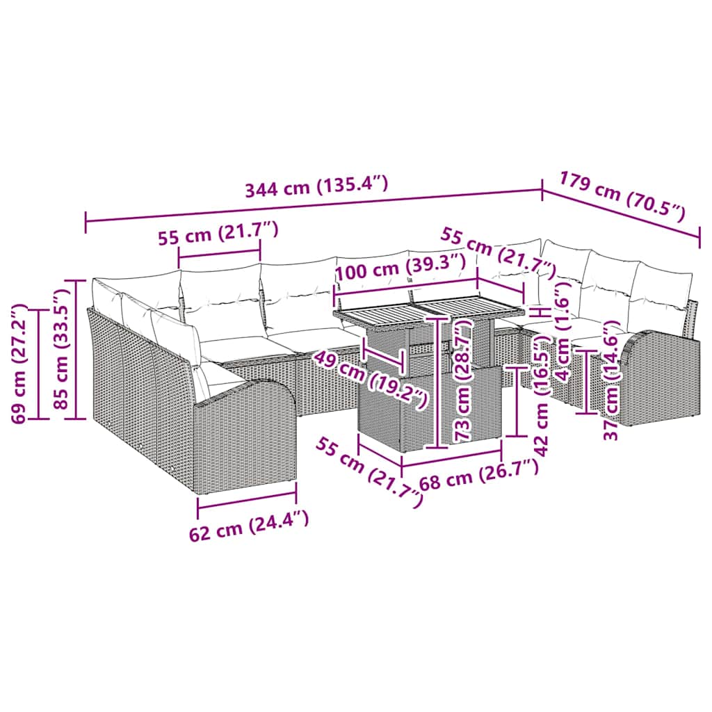 Tuin Sofa Set Met Kussen 11 Pcs
