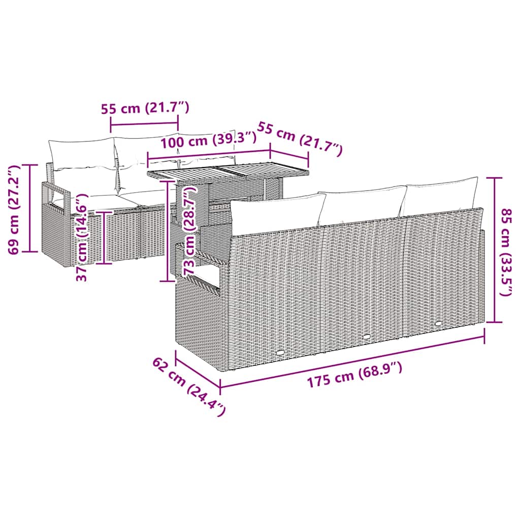 Tuin Sofa Set Met Kussen 7 Pcs