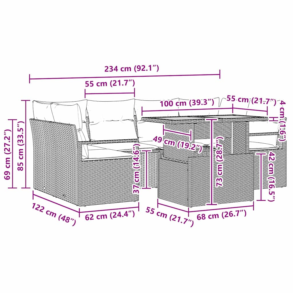 Tuin Sofa Set Met Kussen 7 Pcs