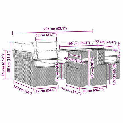 Tuin Sofa Set Met Kussen 7 Pcs