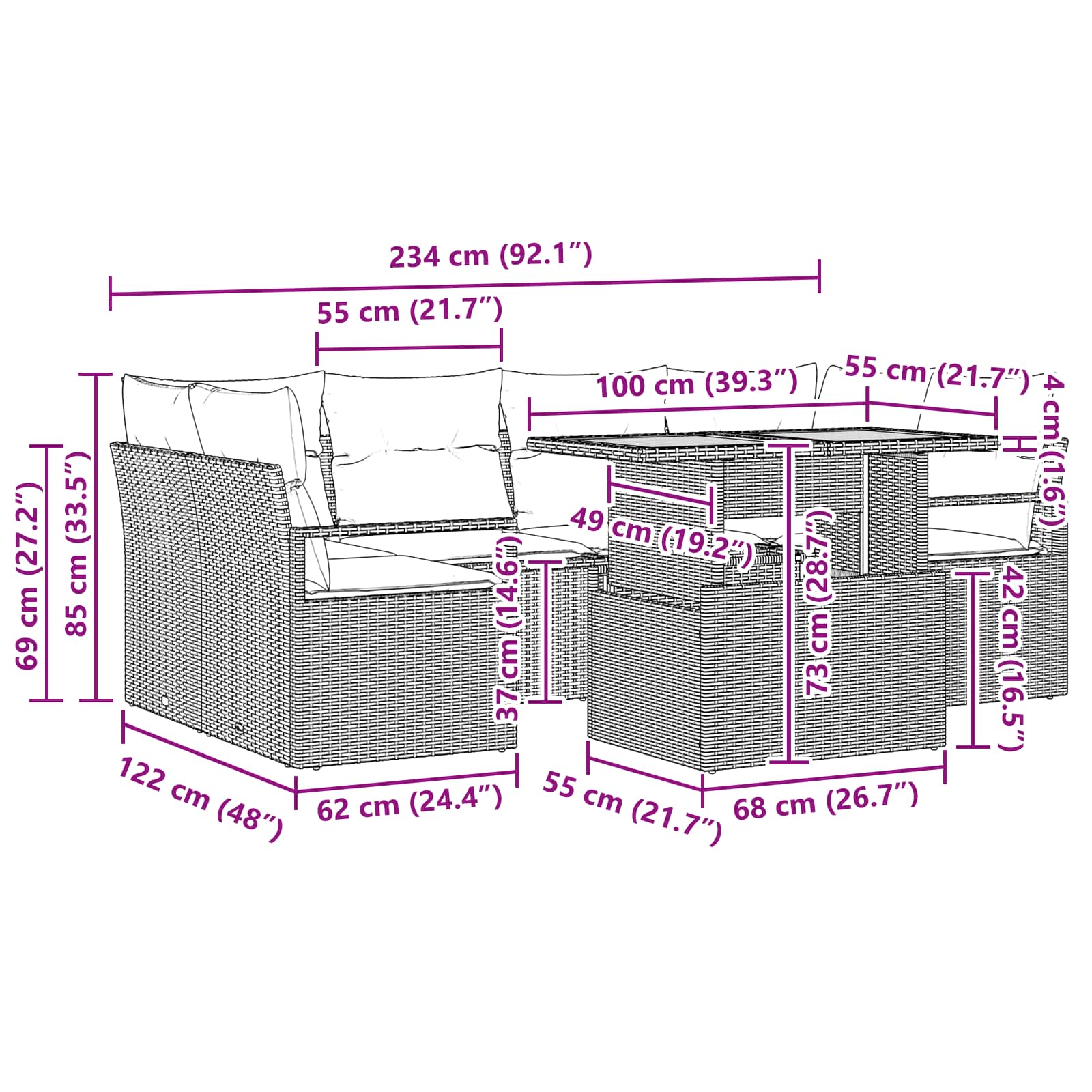 Tuin Sofa Set Met Kussen 7 Pcs En Marineblauw