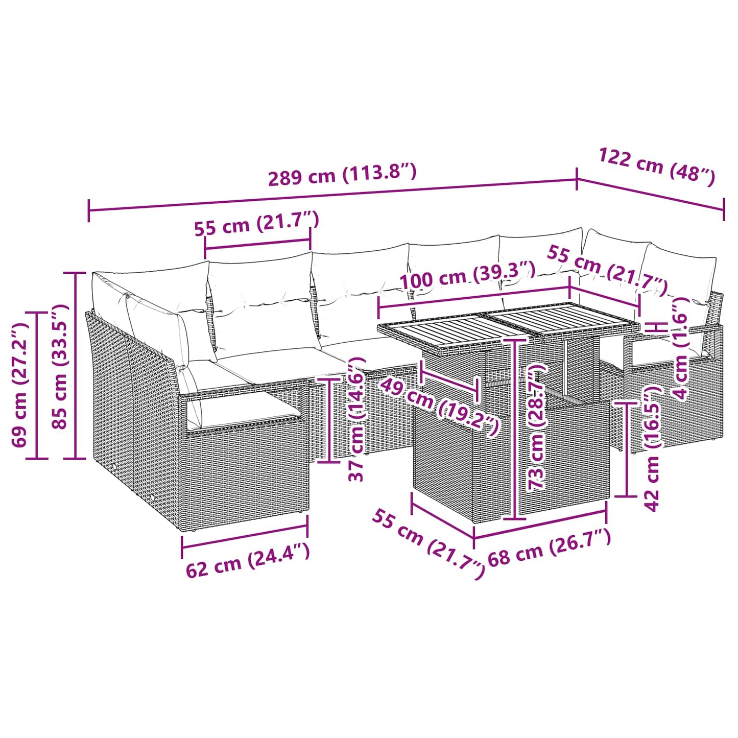 Tuin Sofa Set Met Kussen 8 Pcs En Marineblauw