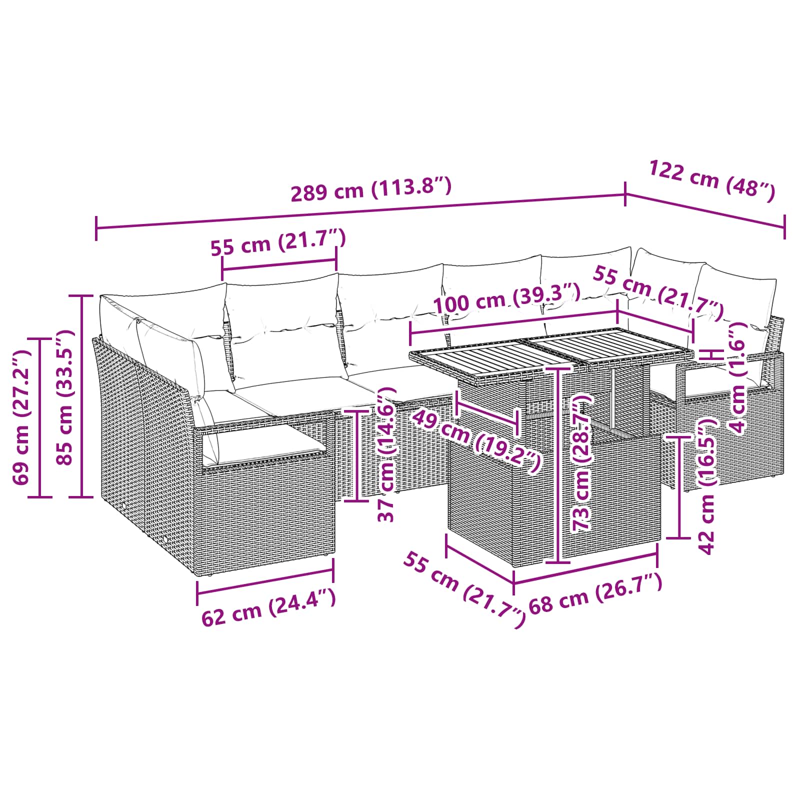Tuin Sofa Set Met Kussen 8 Pcs En Marineblauw