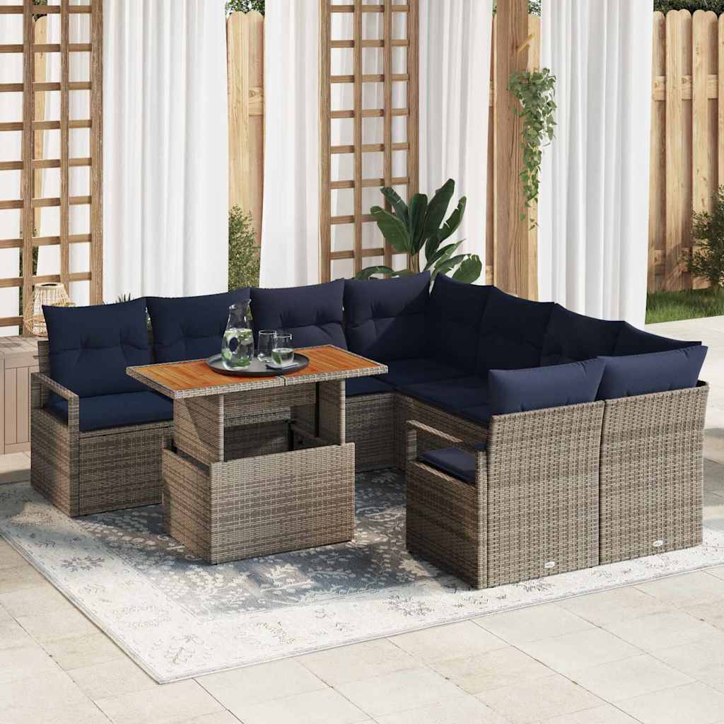 Tuin Eetset Met Kussen 9 Pcs En Marineblauw